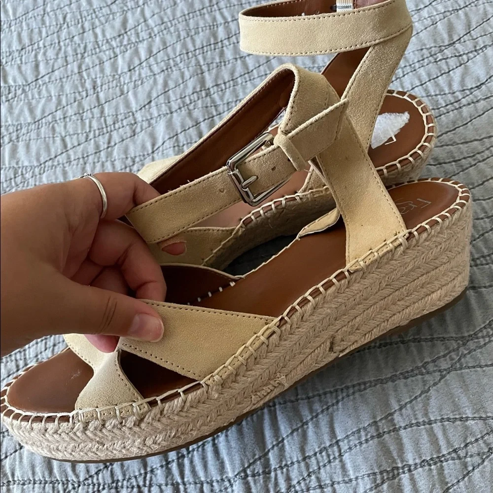 Franco Sarto Beige Suede Espadrille Platform Sandals